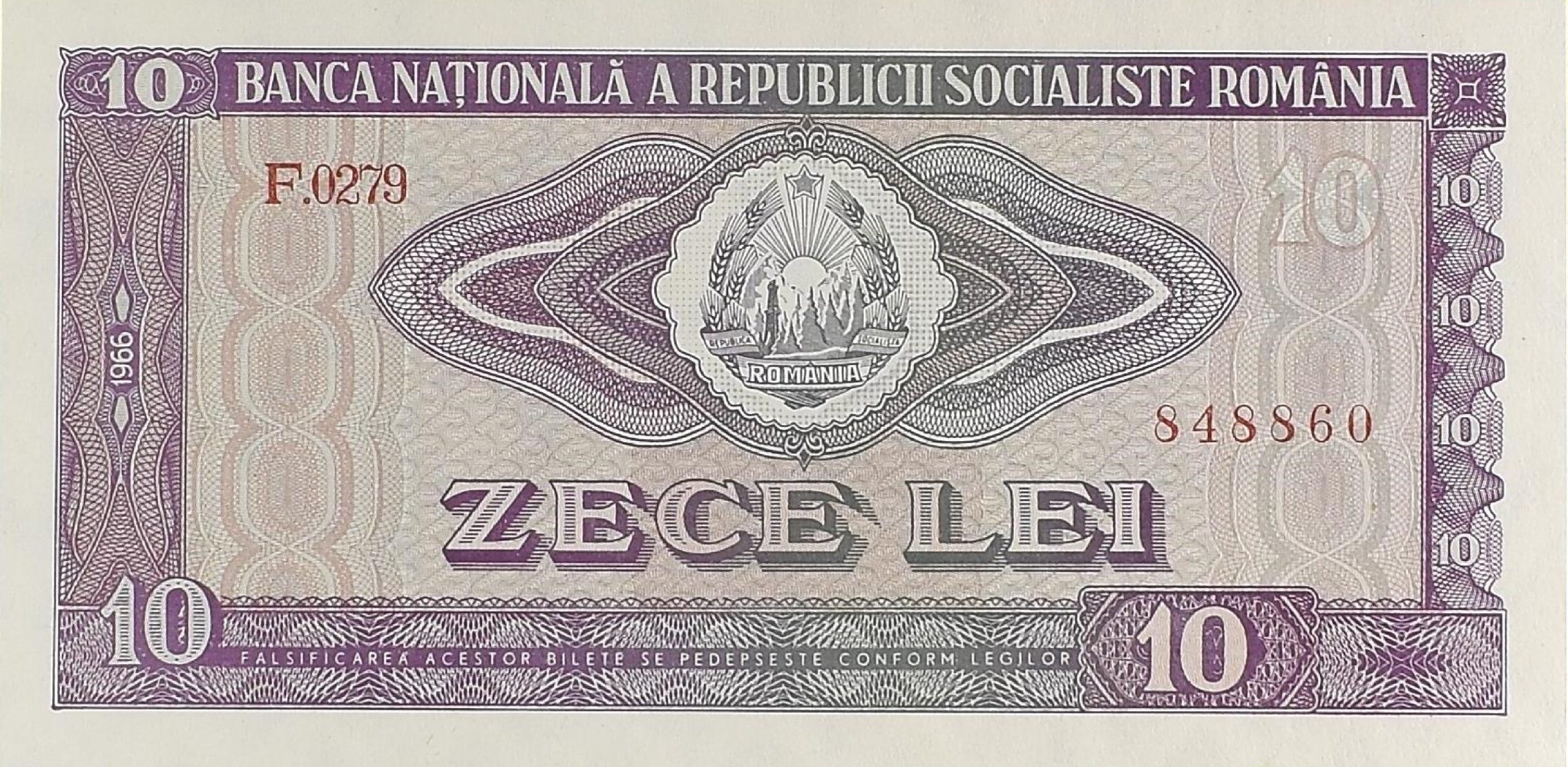 Bancnota 10 lei 1966 - hartie
