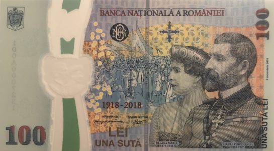 100 lei, Centenarul Marii Uniri, an 2018, polimer, 147 X 82 mm, Mugur Isarescu