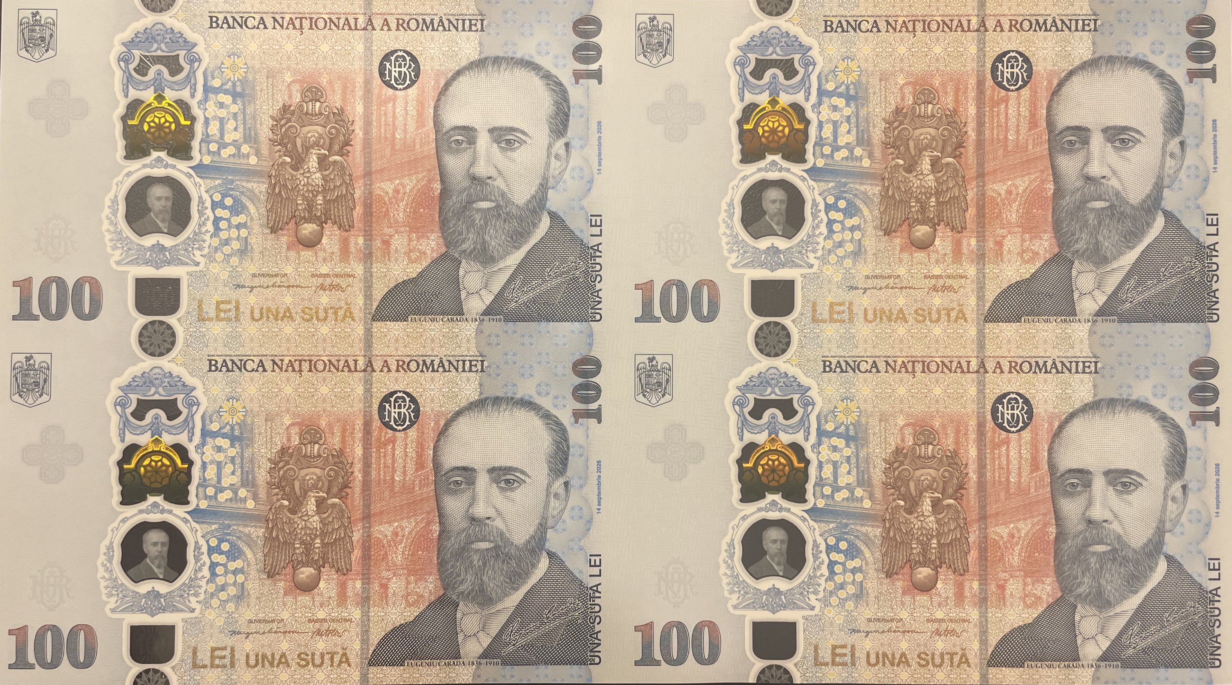 100 lei – an 2026 – Eugeniu Carada – coala - 100 lei - an 2025 - Eugeniu Carada - Avers