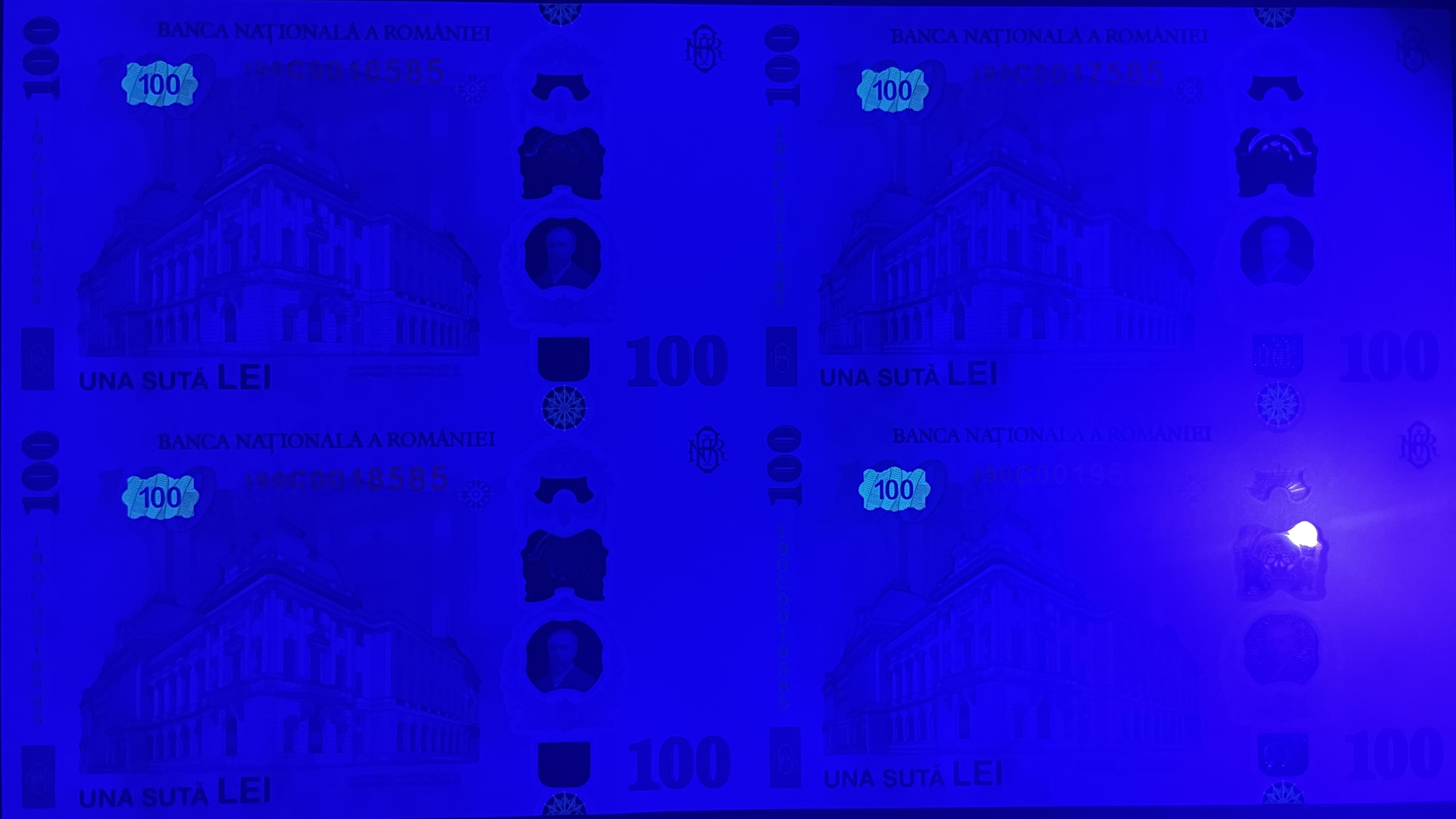 100 lei – an 2026 – Eugeniu Carada – coala - 100 lei - an 2025 - Eugeniu Carada - Revers - UV