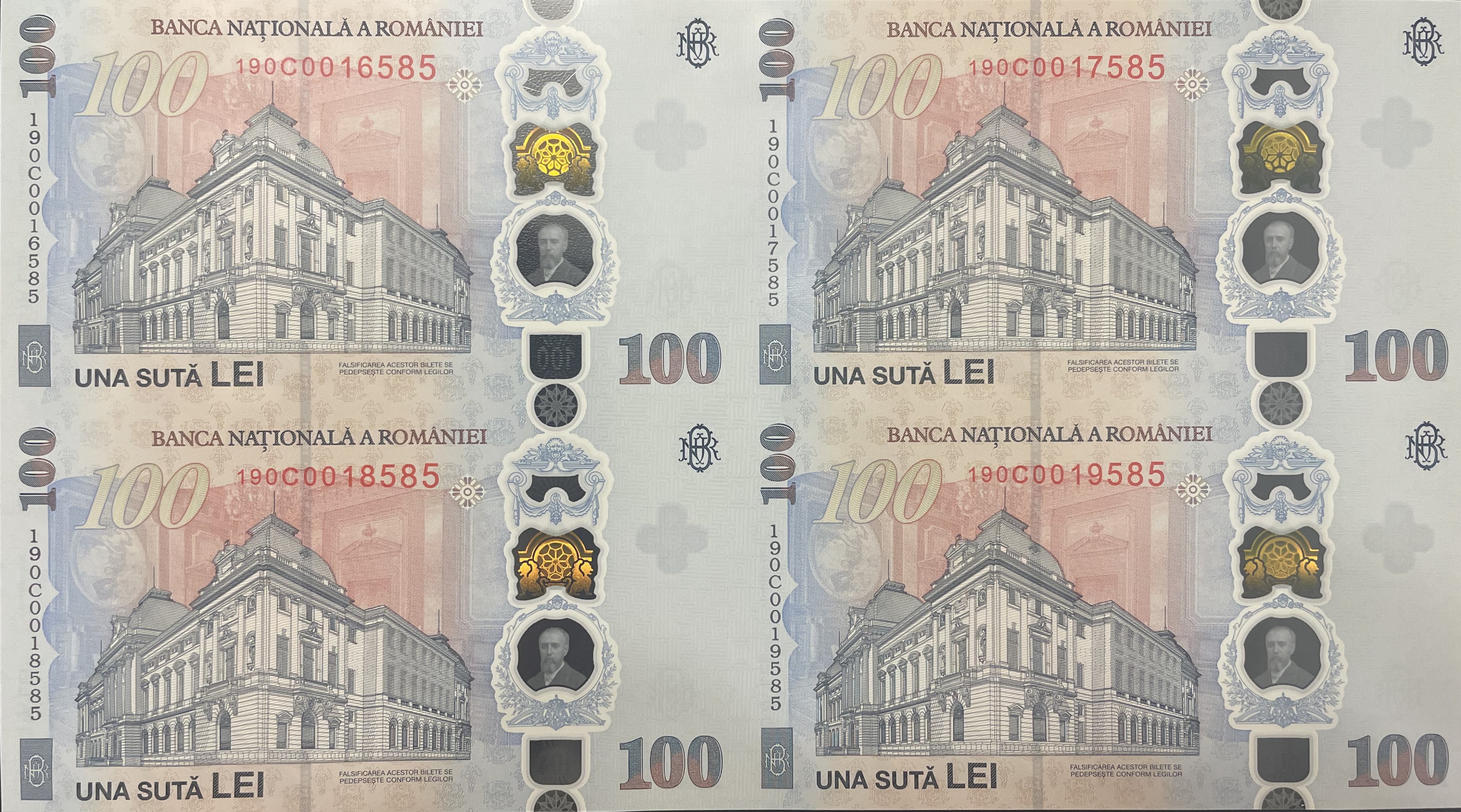 100 lei – an 2026 – Eugeniu Carada – coala - 100 lei - an 2025 - Eugeniu Carada - Revers