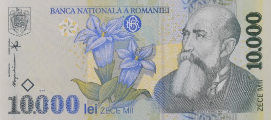 10000 lei, an 1999, hartie, 150 X 67 mm, Mugur Isarescu