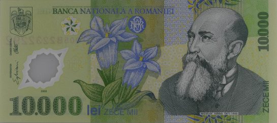 10000 lei, an 2000, polimer, 150 X 67 mm, Emil Iota Ghizari
