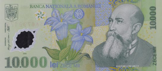 10000 lei, an 2001, polimer, 150 X 67 mm, Mugur Isarescu