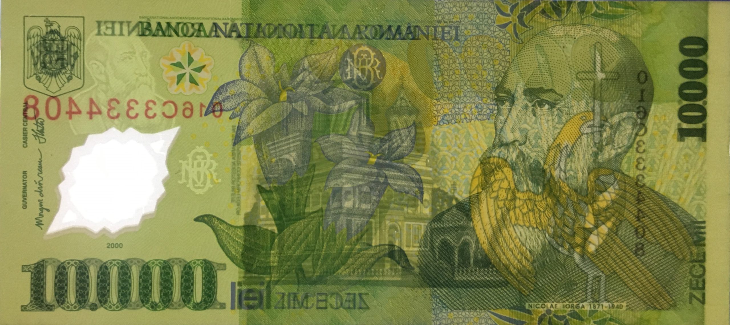 10000 lei – an 2001 – Mugur Isarescu - 10000-lei-2001-Mugur-Isarescu-Avers-lumina