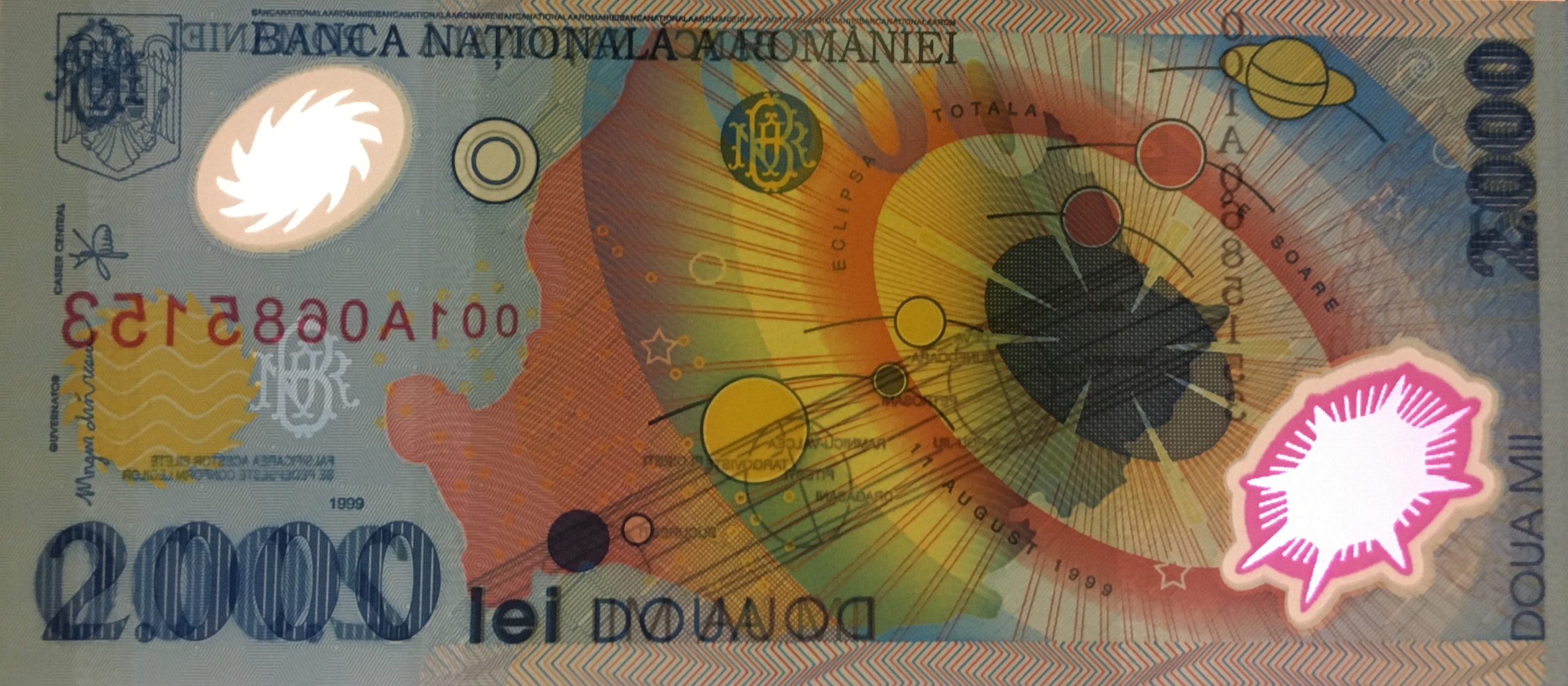 2000 lei – an 1999 – Eclipsa de soare - 2000-lei-1999-avers-lumina