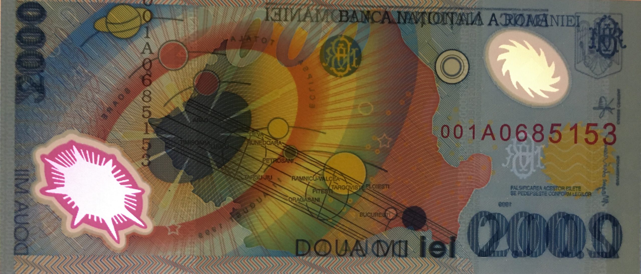 2000 lei – an 1999 – Eclipsa de soare - 2000-lei-1999-revers-lumina