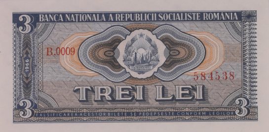 3 lei, an 1966, hartie, 57 X 114 mm