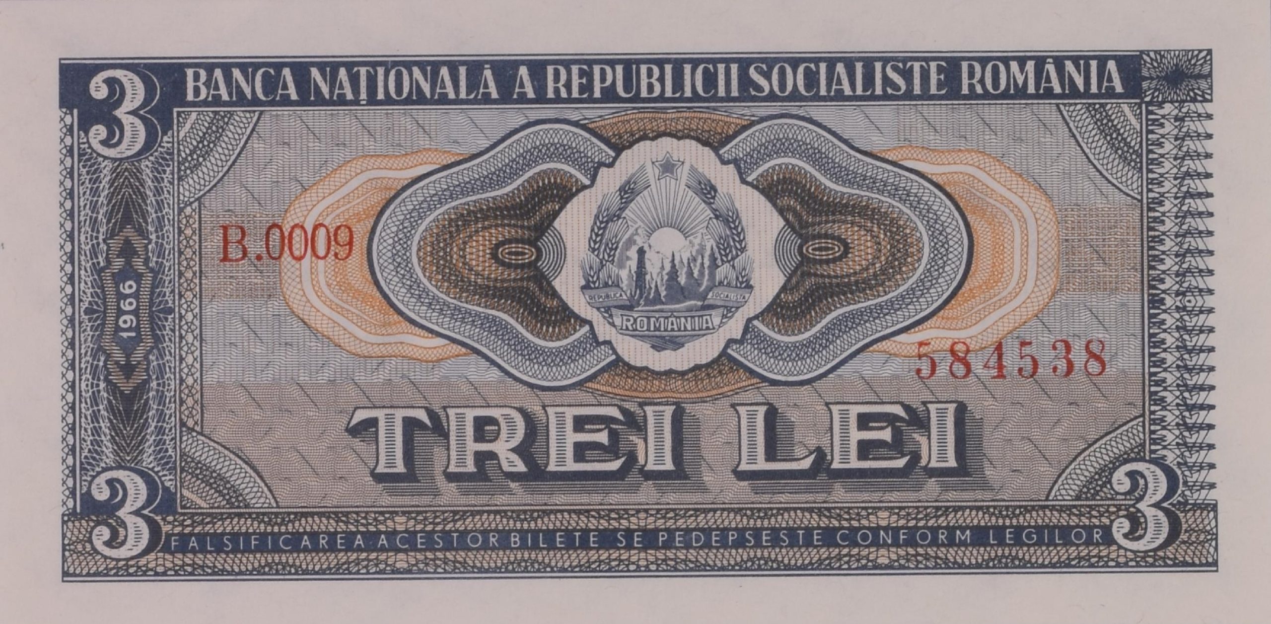 Bancnota 3 lei 1966 - hartie