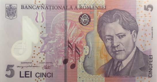 5 lei, an 2005, polimer, 127 X 67 mm, Mugur Isarescu