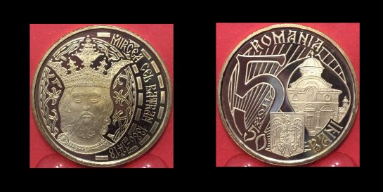 50 bani, 625 de ani de la urcarea pe tron a domnitorului Mircea cel Bătrân., an 2011, alama, 23,75 mm, Mugur Isarescu
