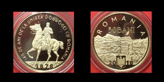 50 bani, 140 de ani de la unirea Dobrogei cu Romania, an 2018, alama, 23,75 mm, Mugur Isarescu