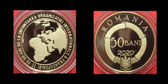 50 bani, 50 de ani de la infiintarea Organizatiei Internationale a Francofoniei, an 2021, alama, 23,75 mm, Mugur Isarescu