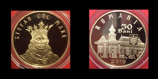 50 bani, 550 de ani de la sfintirea bisericii Manastirii Putna, an 2019, alama, 23,75 mm, Mugur Isarescu