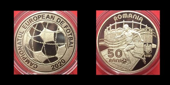 50 bani, Campionatul European de Fotbal 2020, an 2021, alama, 23,75 mm, Mugur Isarescu