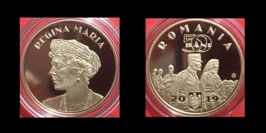 50 bani, Desavarsirea Marii Uniri, an 2019, alama, 23,75 mm, Mugur Isarescu