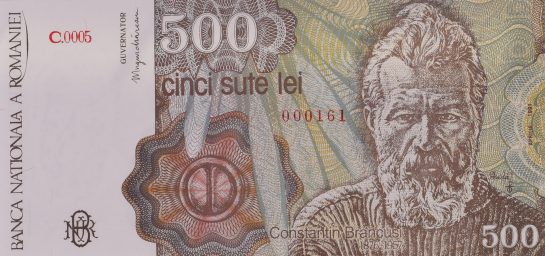 500 lei, an 1991, hartie, 156 x 74 mm, Mugur Isarescu, Octavian Ion Penda