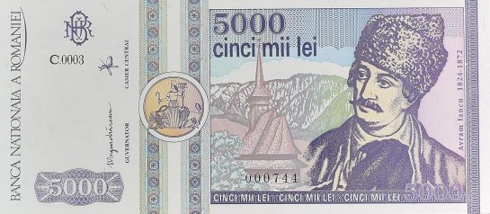 5000 lei, an 1992, hartie, 172 X 77 mm, Mugur Isarescu
