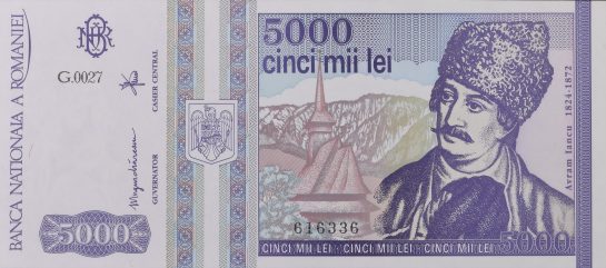 5000 lei, an 1993, hartie, 172 X 77 mm, Mugur Isarescu