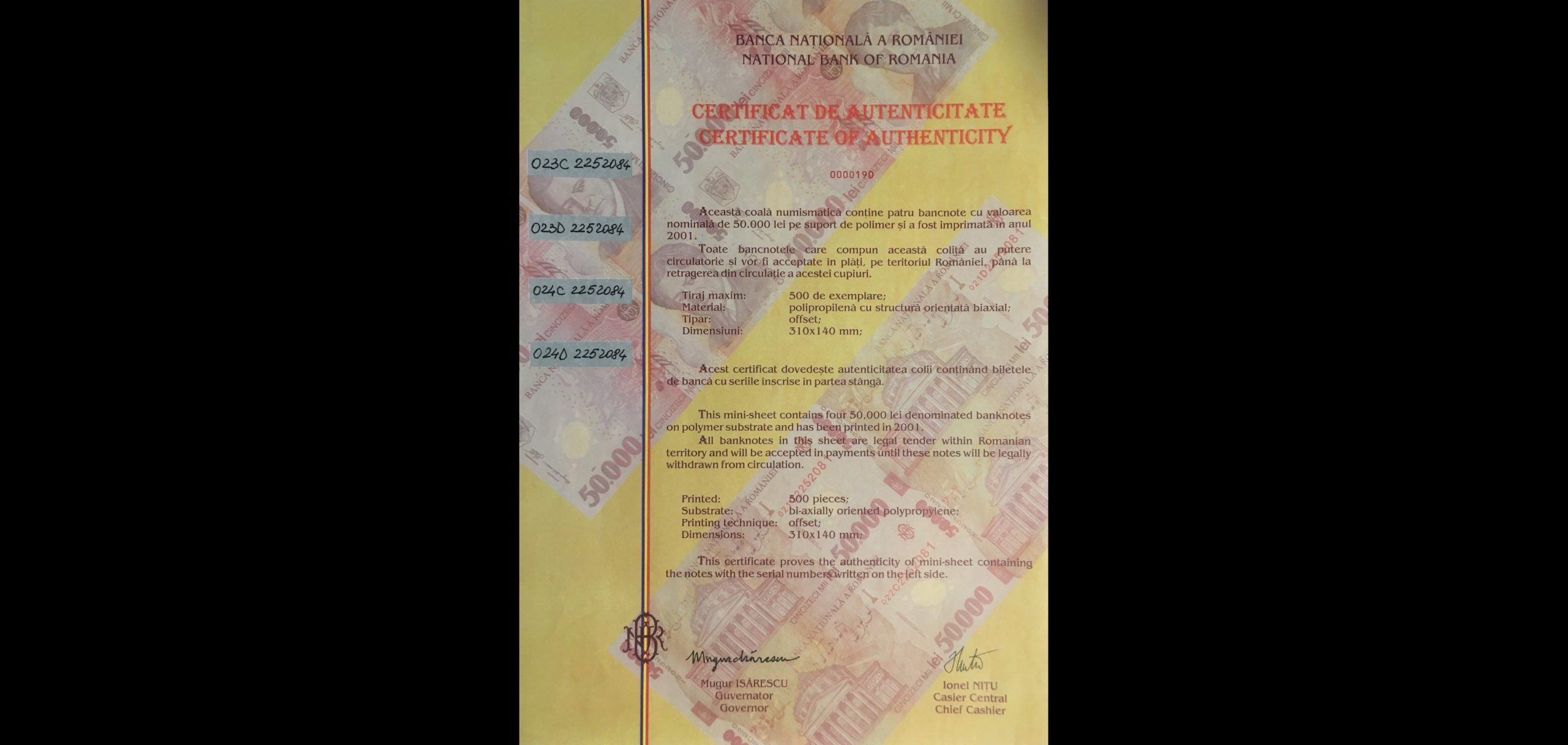 50000 lei – an 2001 – Coala - 50000-lei-2000-Coala-Certificat