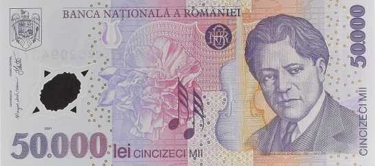 50000 lei, an 2001, polimer, 155 X 70 mm, Mugur Isarescu