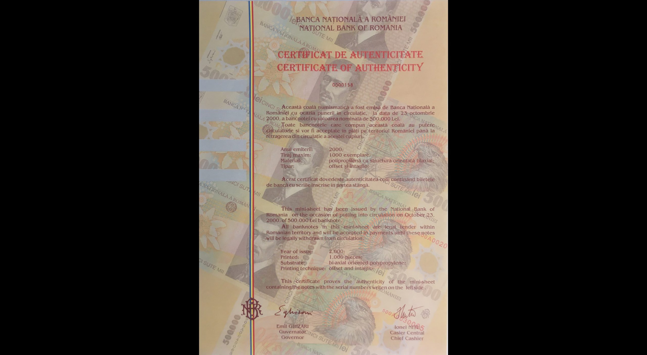 500000 lei – an 2000 – Coala – Emil Iota Ghizari - 500000-lei-2000-Coala-Emil-Iota-Ghizari-certificat