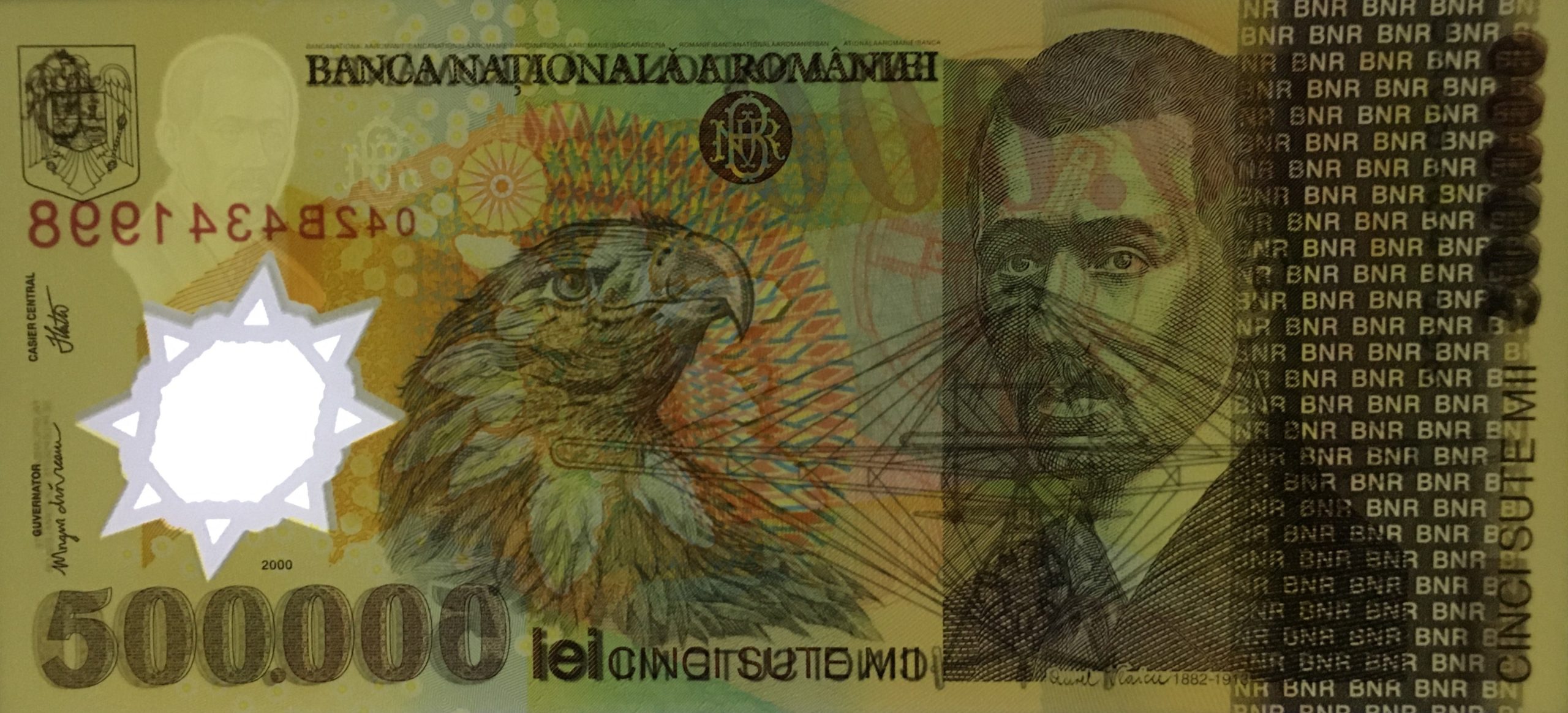 500000 lei – an 2000 – Mugur Isarescu - 500000-lei-2001-Mugur-Isarescu-Avers-Lumina